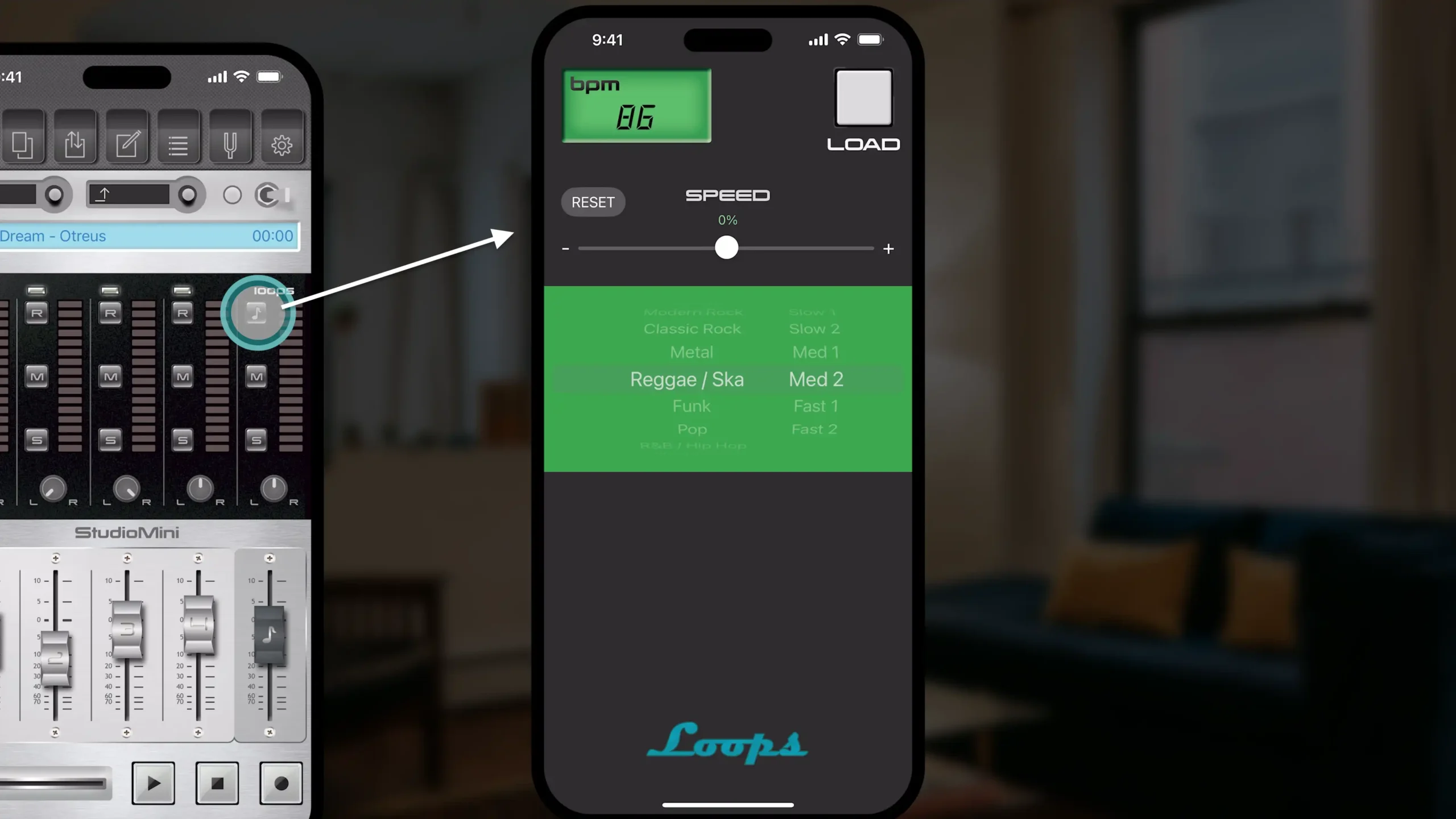 Loops button - StudioMini app to record music