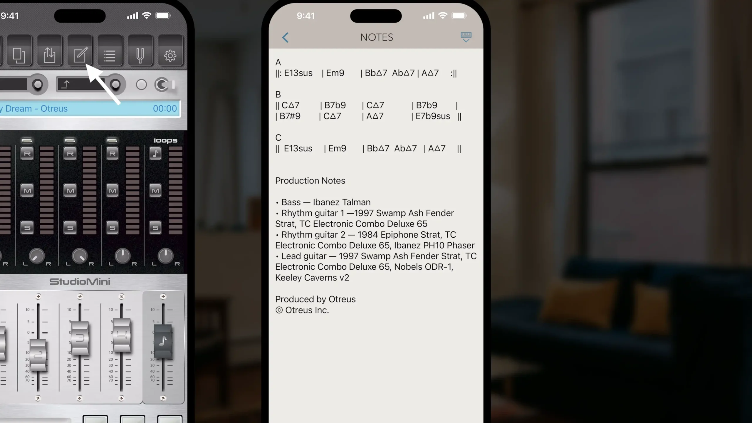 Notes button - StudioMini app to record music