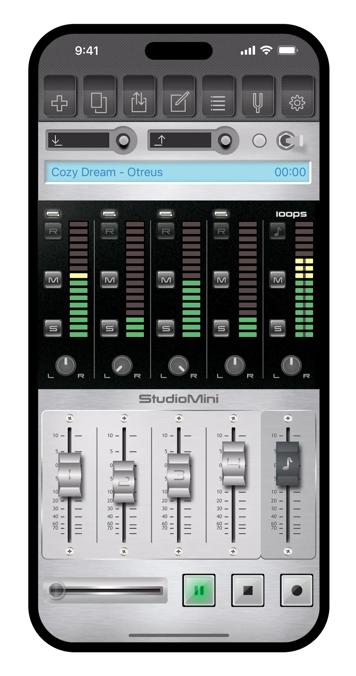 Capture d'écran de l'enregistreur de musique StudioMini sur iPhone.